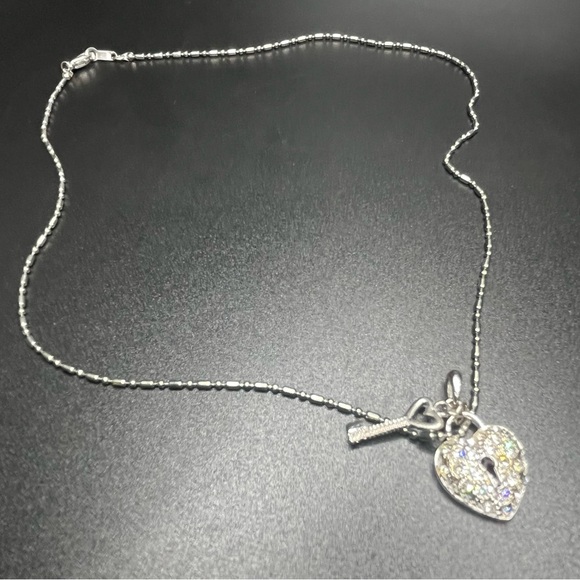 Jewelry - Silver tone heart lock and key necklace crystal pave pendant charm necklace